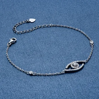 Sólida Prata 925 D Cor Moissanite Bracelete para as Mulheres do Olho Mau, Pulseiras de Finas Jóias de Presente de Aniversário