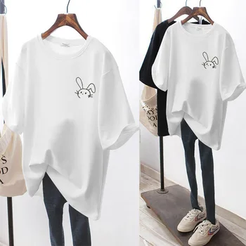 2023 Mulher T-shirt coreano Moda Y2k Fino, Elegante, Bonito Preto Branco Gráfico Kawaii Oversize de Manga Curta de Algodão Mulheres Tops