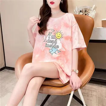 Y2k Moda feminina T-shirt S-neck manga Curta, com gola de Laço Qi Impressão Animal Selvagem Solto Harajuku Carta Sol cor-de-Rosa Dolphin Tops Senhoras