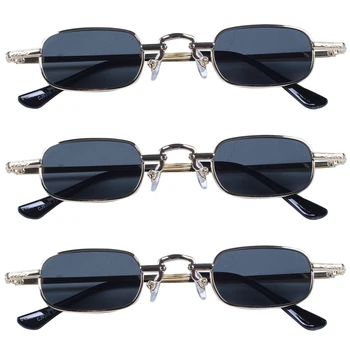 3X Retro Punk Óculos Quadrado Claro Óculos de sol Feminino Óculos de sol Retro Homens de Armação de Metal-Preto Cinza e Ouro