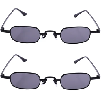 2X Retro Punk Óculos Quadrado Claro Óculos de sol Feminino Óculos de sol Retro Homens de Armação de Metal-Preto-e-Cinza Preto