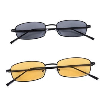 2 Peças Vintage, Óculos De Sol Unissex Retângulo Óculos Pequenos Tons De Óculos De Sol S8004, Quadro Preto Cinza & Preto Moldura Amarela