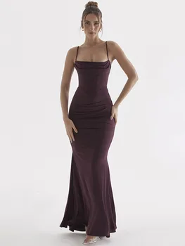 Elegante Preto Sexy Vestidos de Festa para a Mulher 2023 Verão Espartilho Superior Queimado Bainha Vestido Maxi Noite Modesto Vestido