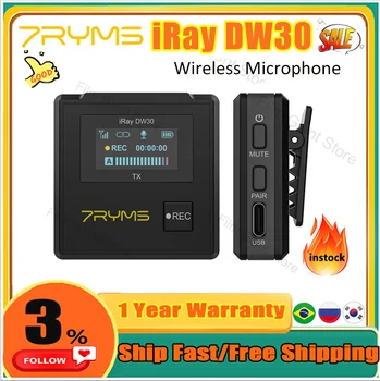 7RYMS iRAY DW30 sem Fio de Lapela Microfone 8G Built-in de Gravação De 2,4 G de Canal Duplo Microfone Profissional com a cobrança de Caso