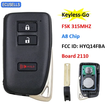 2+1/3 Botão Keyless-Go Remoto Inteligente-Chave FSK 315MHz A8 Chip Para Toyota Conselho 2110 FCC ID: HYQ14FBA TOY12 sem cortes da Lâmina