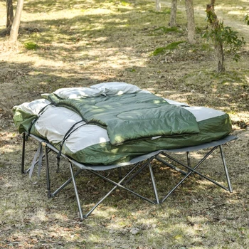Outsunny 2-Pessoa Desmontável, Portátil Camping Berço Cama Conjunto com o Saco de Dormir, Inflável Colchão de Ar e Conforto Travesseiros