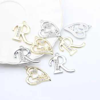 Liga de ponto de diamante coração de amor letras de AMOR calado pingente jóias artesanais material da liga de acessórios
