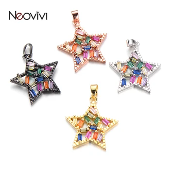 Neovivi Multicolor CZ Esferas de Estrela Pingente Charme para as Mulheres Colar de Moda Micro Pave Zircão Pingente de Conector de Acessórios de Jóias