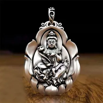 Vintage Buda Colar Pingente para Homens e Mulheres Religiosos Jóias Amuleto Presente Manjusri, o Bodhisattva Guanyin Pingente