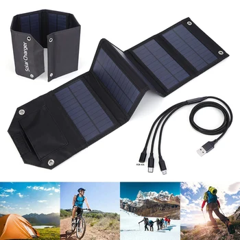 10W Folding Painel Solar, Célula 5V Saída USB, Carregador Solar Portátil Dobrável Solar, Dispositivo de Carregamento para Acampar ao ar livre, Caminhadas
