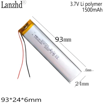 3.7 V Bateria de Polímero de 602493 1500mAh bateria recarregável com built-in de luz LED 93*24*6mm