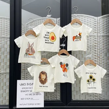 2023 Verão Novo Bebê Manga Curta T-Shirts Da Moda Dos Desenhos Animados De Impressão Filhos De Algodão T-Shirt Criança Casual Tops De Meninos Meninas Rapazes Raparigas Tee