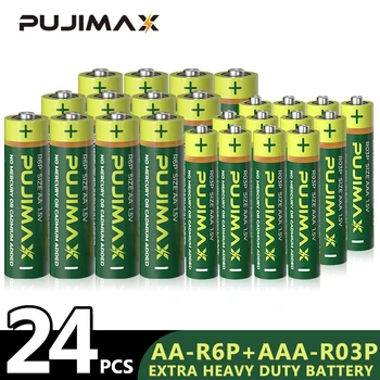 PUJIMAX 24Pcs de 1,5 V AA+AAA R6P+R03P Combinação de Ternos de Zinco-Carbono Bateria Descartável Seco Bateria Para Relógio Despertador Remoto de Microfone