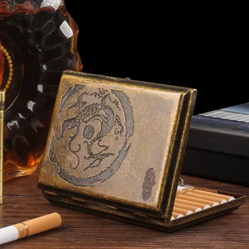 Vintage Bronze Metal Cigarro Caso Do Cigarro Pacote Caixa Portátil De Bolso De Armazenamento De Tabaco Acessórios Cigarro Fino Presente