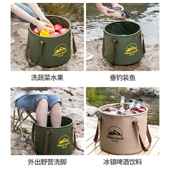 Multi-funcional de dobramento balde de viagem de carro de pesca lavatório rodada portátil lavatório pé, banho de balde