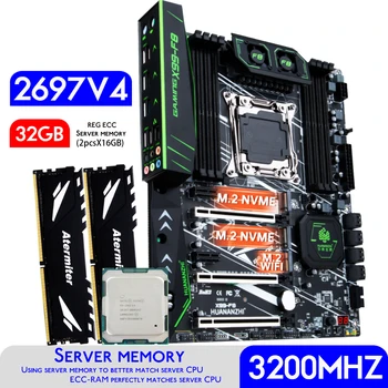 HUANANZHI X99 F8 X99 placa-Mãe Com processador Intel XEON E5 2697 v4 Com 32GB 2 * 16GB 3200MHZ DDR4 REG ECC Combinação de Memória Conjunto de Kit de NVME