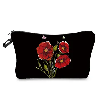Moda impressão de flor de mulheres cosméticos saco de Mulheres cosméticos saco de Viagem cosméticos saco Portátil saco de lavagem de Meninas' preto saco cosmético