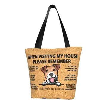 Personalizado Espreitar Cão Jack Russell Terrier De Lona, Saco De Compras Mulheres Reutilizáveis Mercearia Do Animal De Estimação Animal Tote Shopper Bags