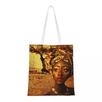 Engraçado African Queen Compras Sacolas De Reciclagem De Mulheres De Lona De Supermercado Ombro Shopper Bag