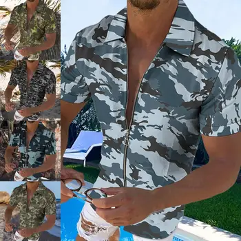Elegante Homem Polos de Meia Manga Pele-touch Homem Tops Moda masculina Verão Impressos em 3D Praia Camisa